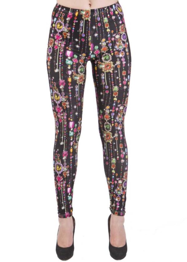 Black Dripping Jewels Ankle Length Leggings