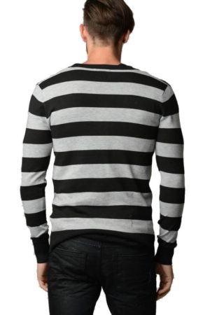 L.Grey And Black Horizontal Striped Cardigan