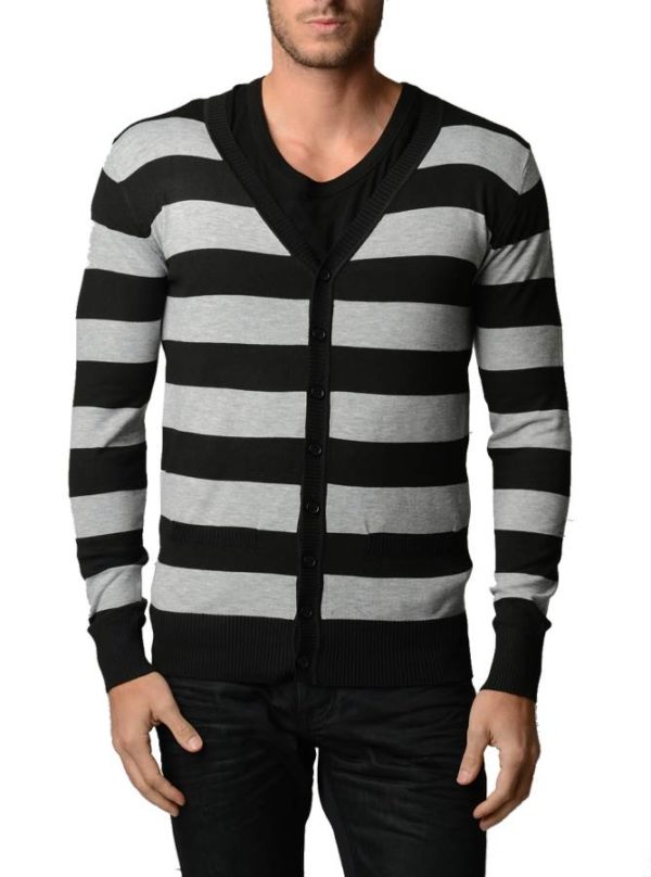 L.Grey And Black Horizontal Striped Cardigan