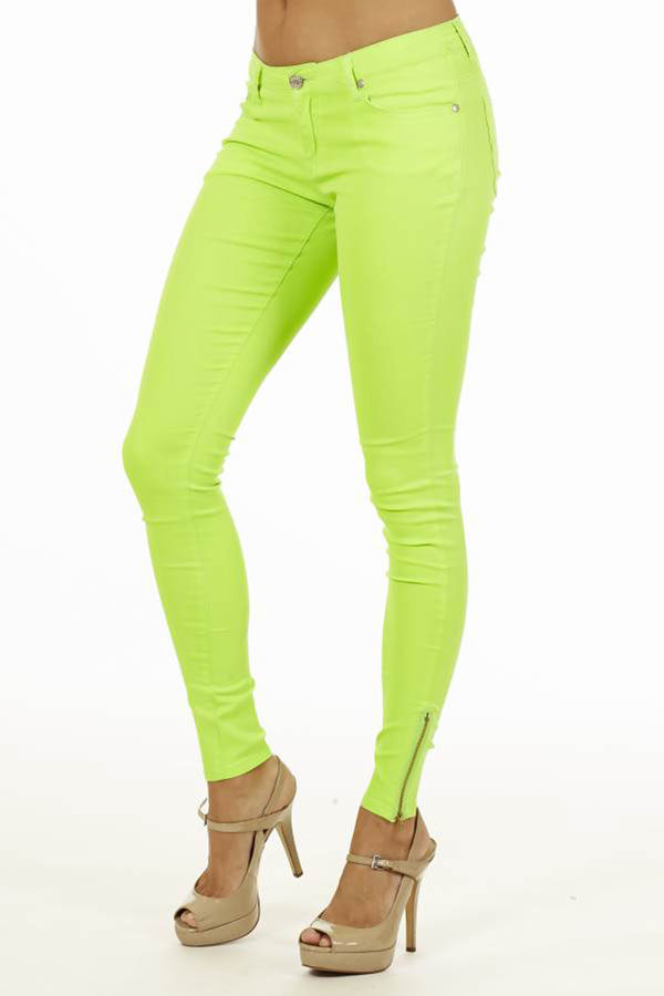 Ankle Zip Neon Green Jeans