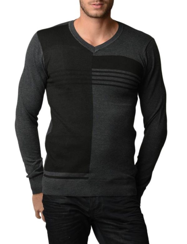 Men's Polar Black And Charcoal V Neck Sweater
