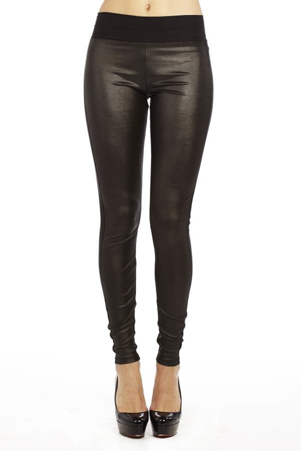 Black Leather Front Leggings