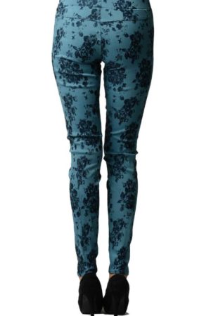 Floral Blue Cross Ziper Jeggings