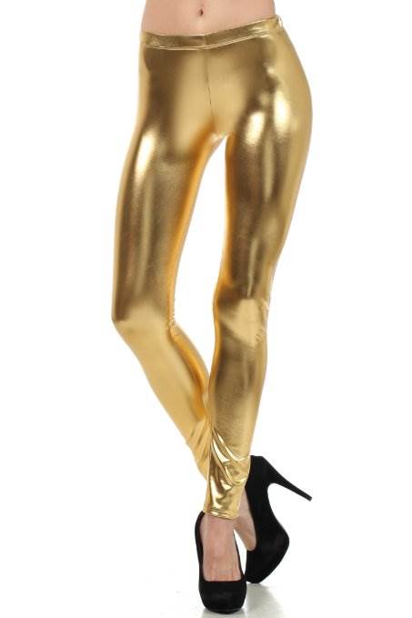 Gold Metallic Footless Leggings - Fashion Outlet NYC