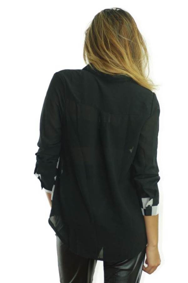 Mod Long Sleeve Checkered Chiffon Blouse