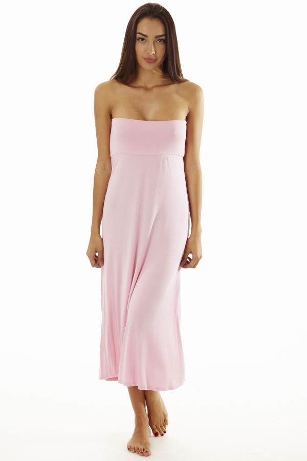Fitted Waist Pink Maxi Dress