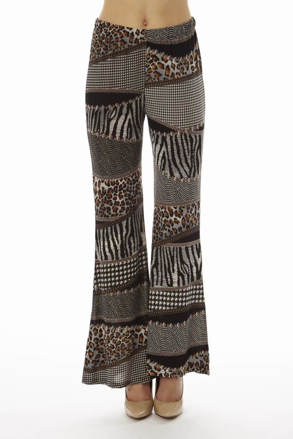 Black Patched Animal Prints Wide Leg Palazzo Pants