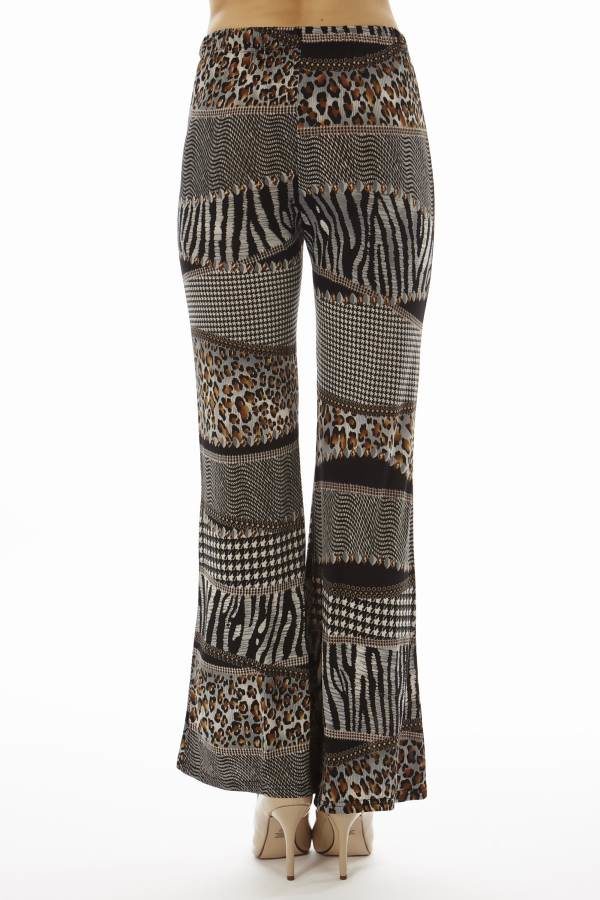 Black Patched Animal Prints Wide Leg Palazzo Pants