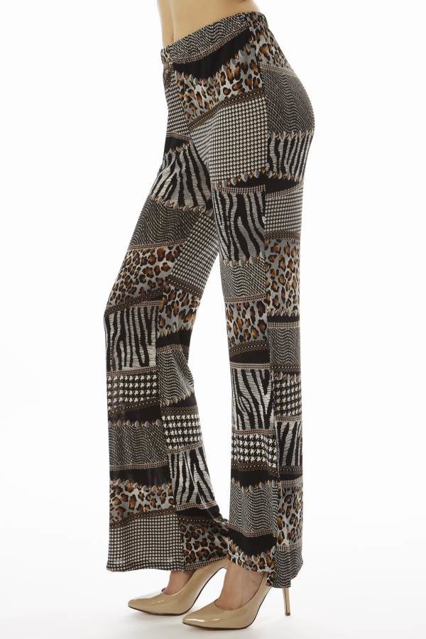 Black Patched Animal Prints Wide Leg Palazzo Pants