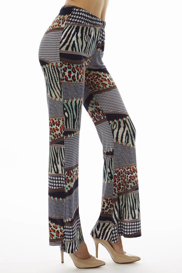 Navy Patched Animal Prints Wide Leg Palazzo Pants