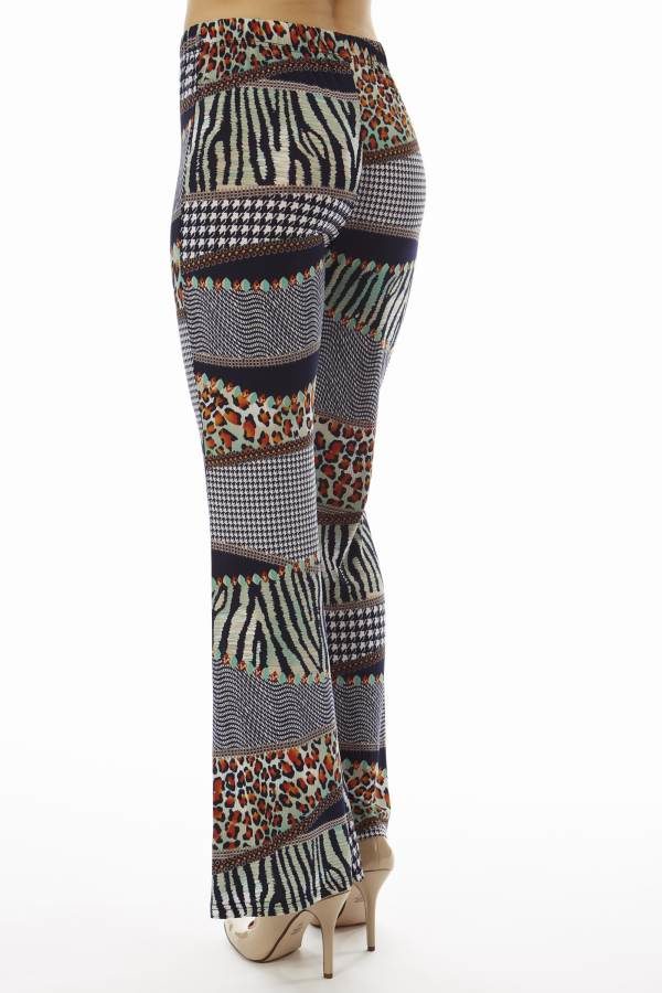 Navy Patched Animal Prints Wide Leg Palazzo Pants