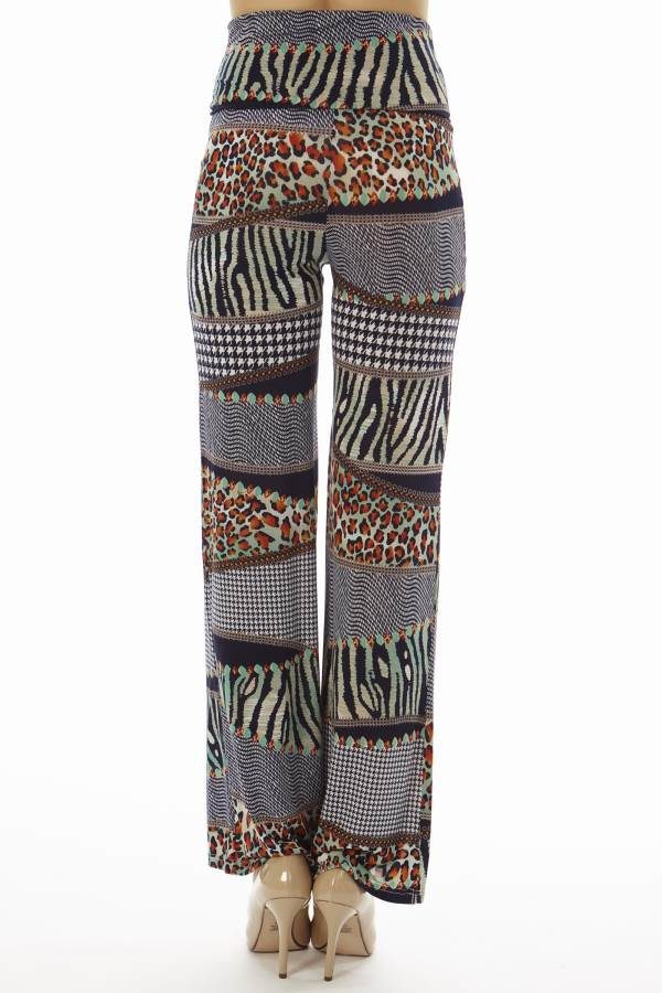 High Waist Navy Animal Skin Patch Palazzo Pants