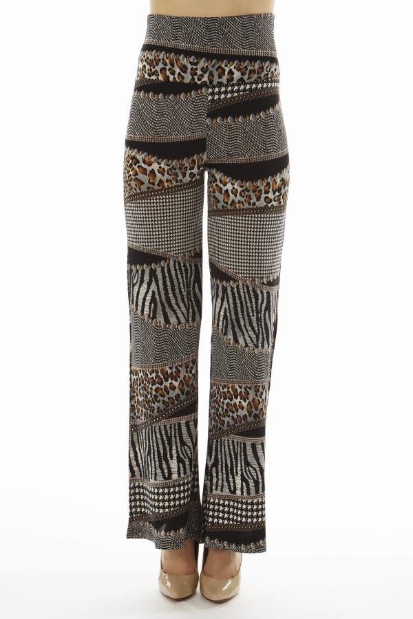 High Waist Houndstooth Animal Patch Palazzo Pants