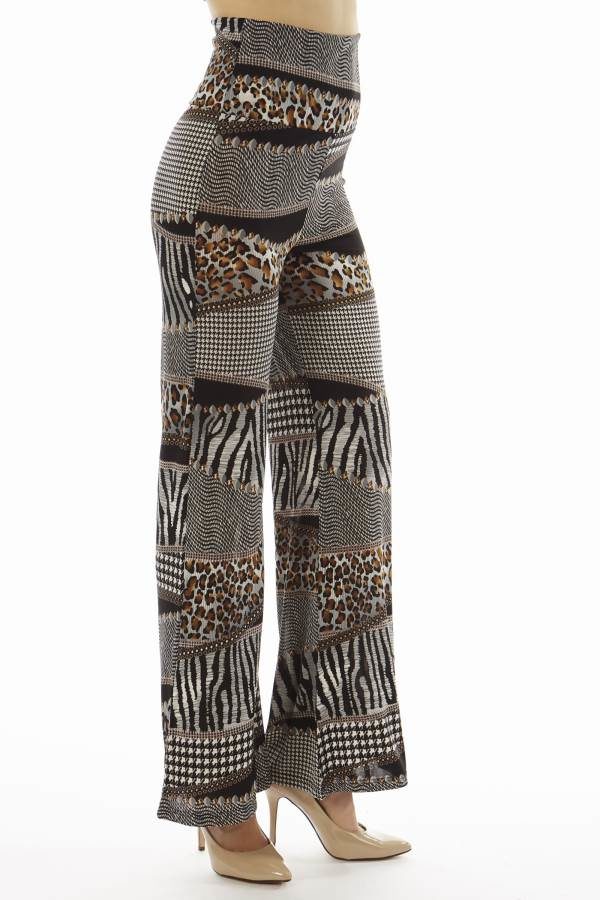 High Waist Houndstooth Animal Patch Palazzo Pants