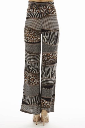High Waist Houndstooth Animal Patch Palazzo Pants