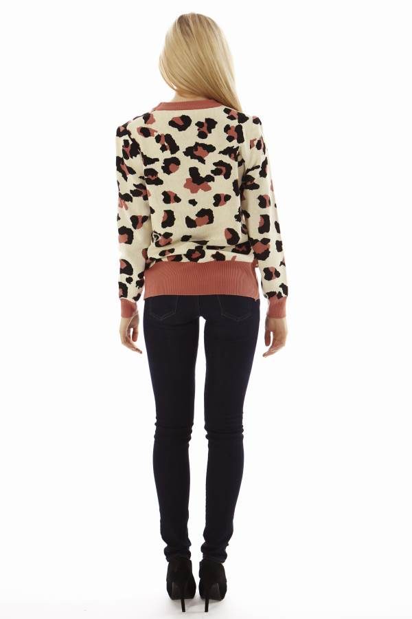 Leopard Face Salmon Pink Sweater