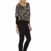 Dolman Sleeve White Waves Pullover Blue Sweater