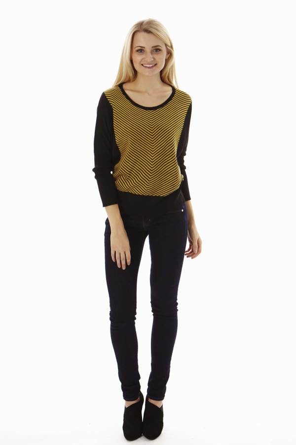 Dolman Sleeve Yellow Mini Chevron Pullover Sweater