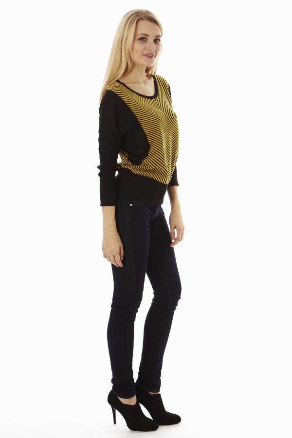Dolman Sleeve Yellow Mini Chevron Pullover Sweater