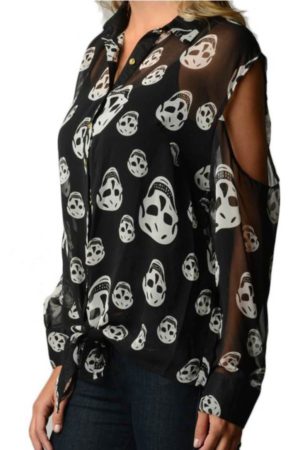 Smiling Skull Print Chiffon Shirt