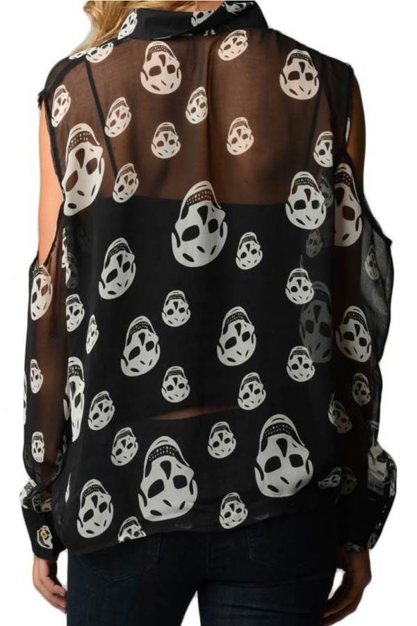 Smiling Skull Print Chiffon Shirt