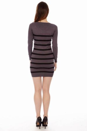 Striped Black V Neck Sweater Dress