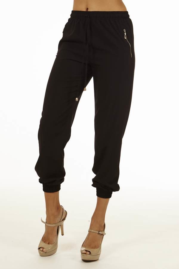 Black Smocked Waist Jogger Pants