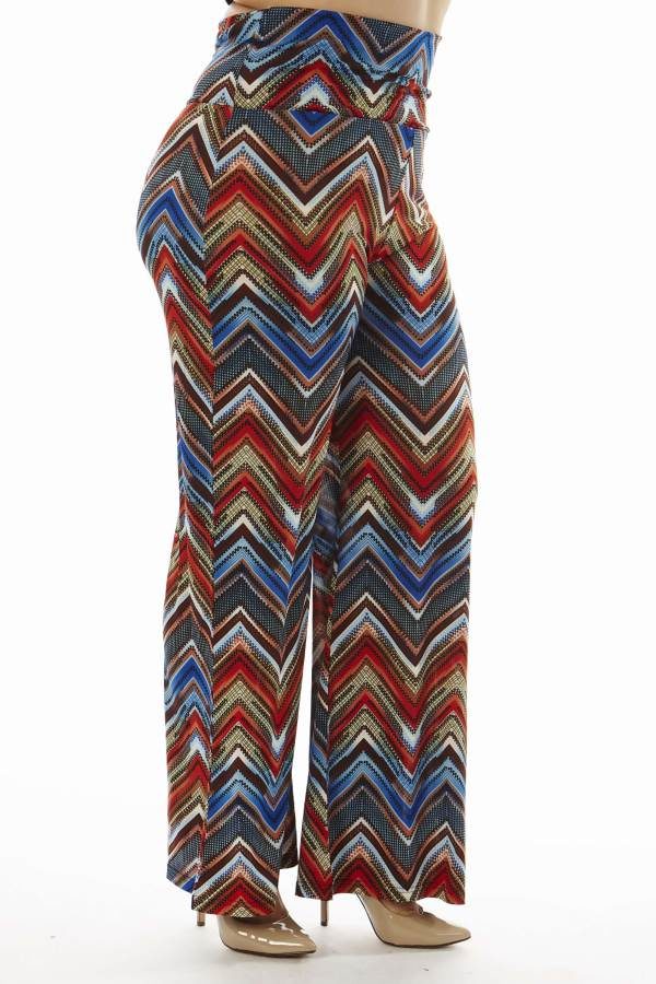High-Waisted Chevron Plus Size Palazzo Wide Leg Pants