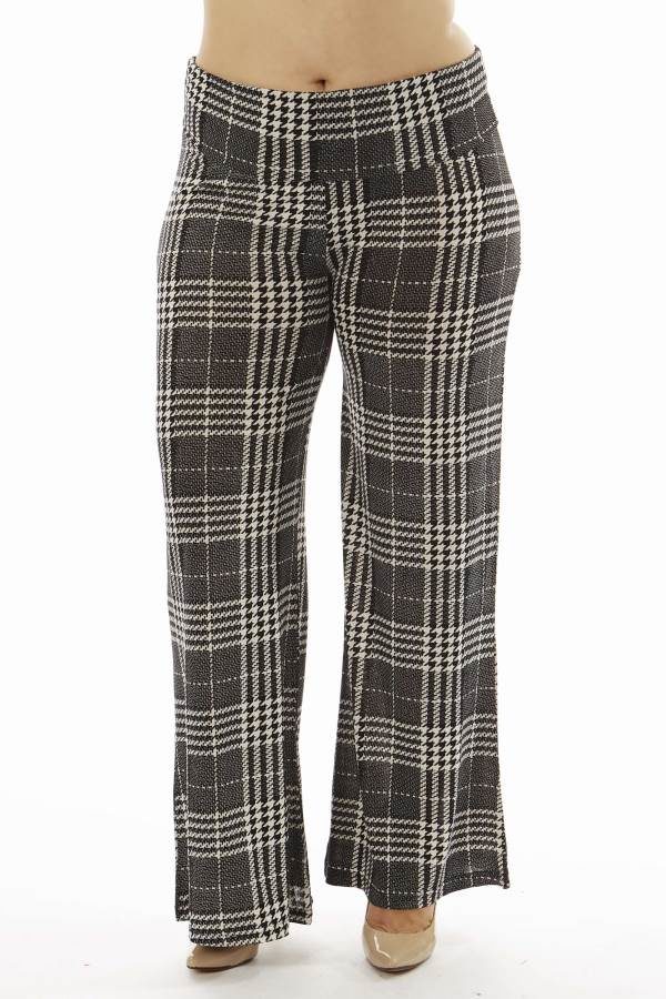 High-Waisted Plaid Plus Size Palazzo Flare Pants