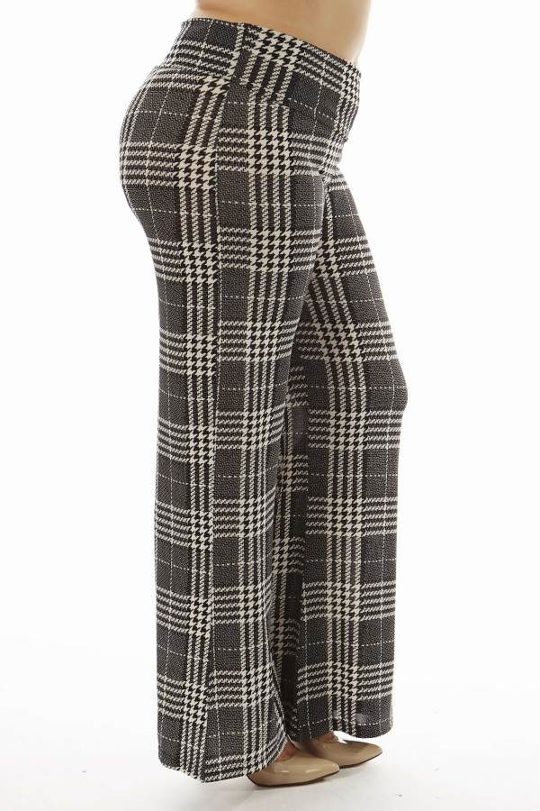 High-Waisted Plaid Plus Size Palazzo Flare Pants