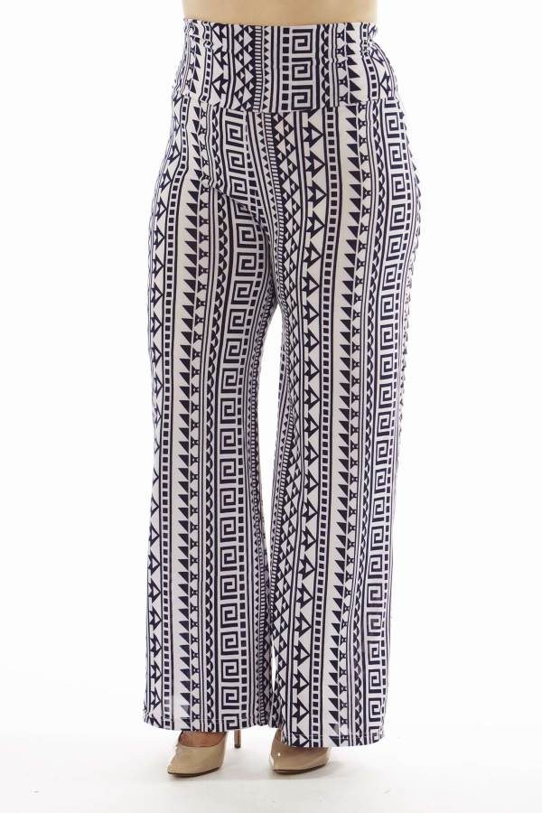 High Waisted Geometric Print Plus Size Palazzo Pants