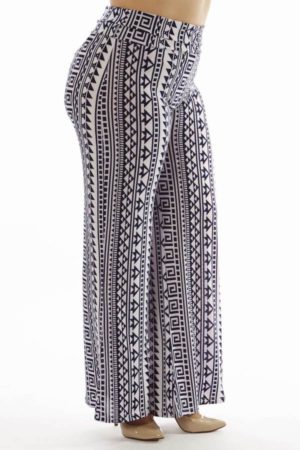 High Waisted Geometric Print Plus Size Palazzo Pants