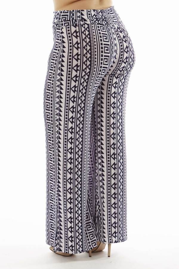 High Waisted Geometric Print Plus Size Palazzo Pants