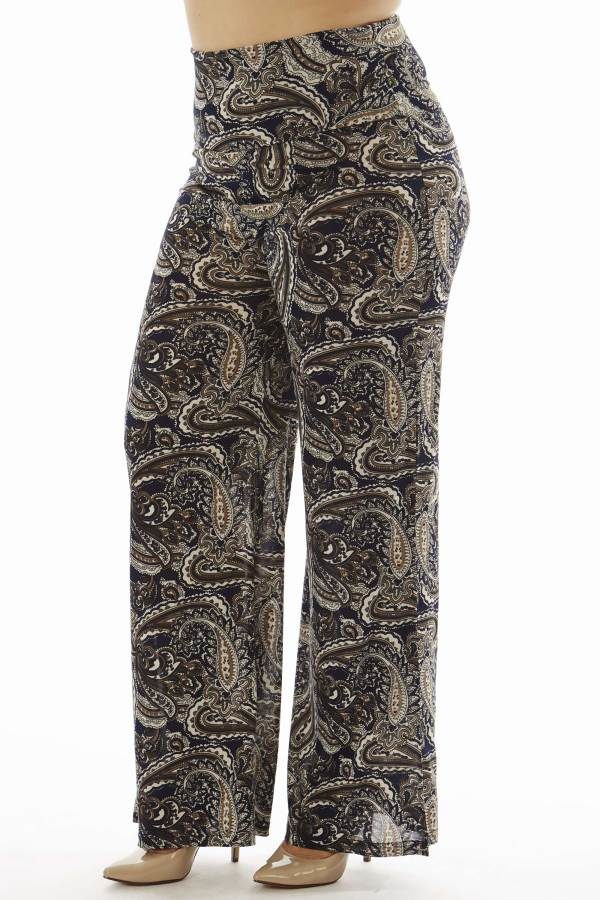 High Waisted Paisley Plus Size Wide Leg Pants