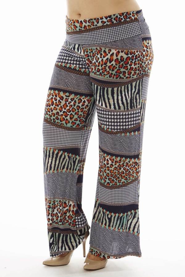 Plus Size Animal Print Patch Flare Leg Palazzo Pants