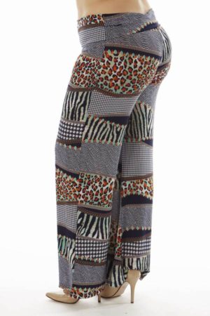 Plus Size Animal Print Patch Flare Leg Palazzo Pants