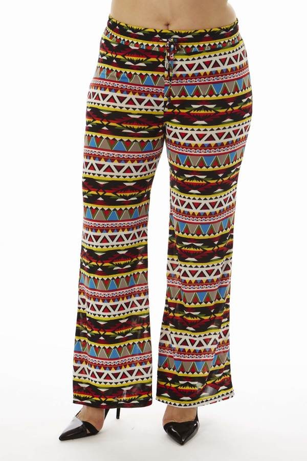 Aztec Inspired Tribal Plus Size Wide Leg Palazzo Pants
