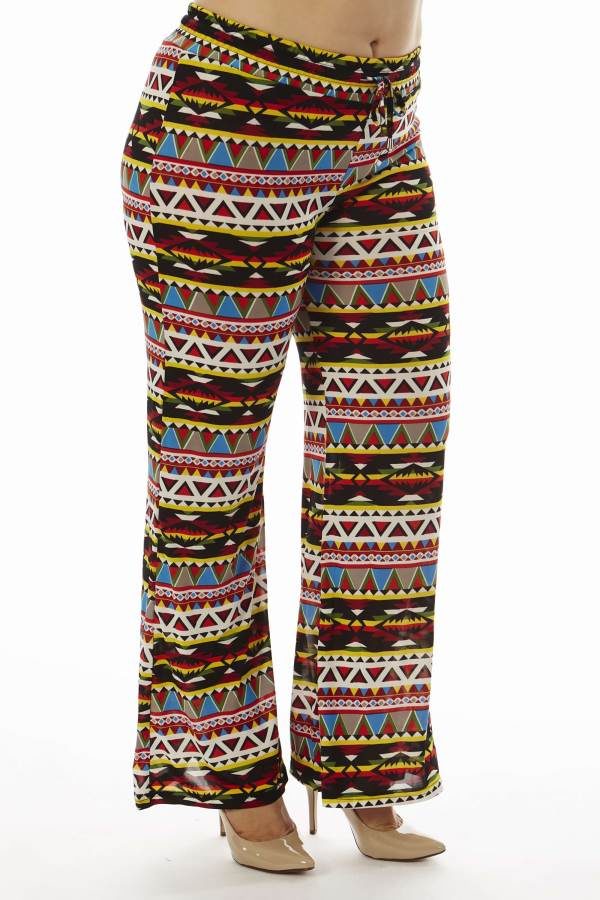 Aztec Inspired Tribal Plus Size Wide Leg Palazzo Pants