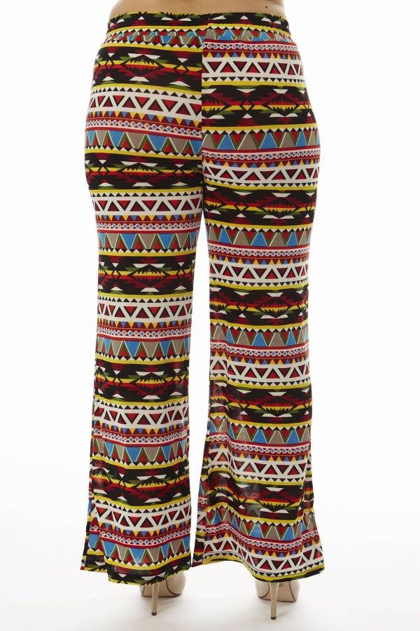 Aztec Inspired Tribal Plus Size Wide Leg Palazzo Pants