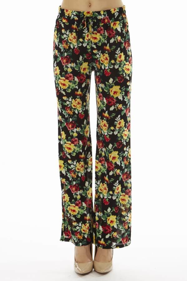 Vibrant Floral Plus Size Flare Leg Palazzo Pants