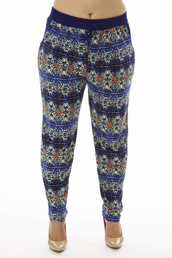 Geometric Kaleidoscope Print Plus Size Blue Soft Pants