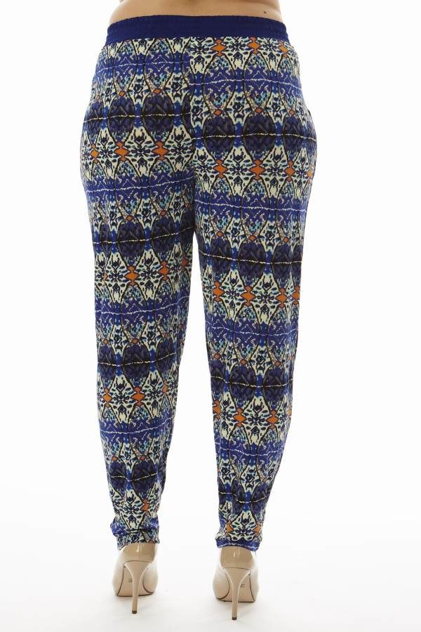 Geometric Kaleidoscope Print Plus Size Blue Soft Pants