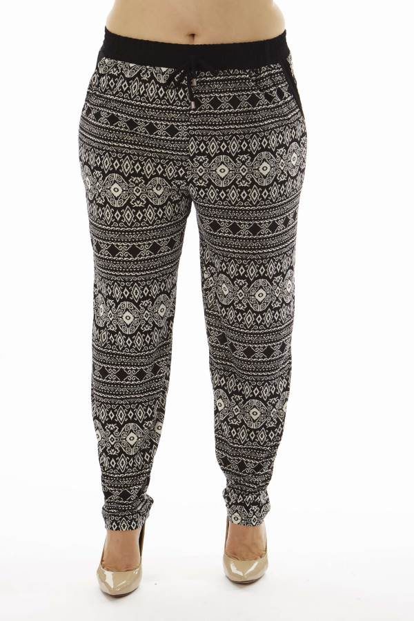 Geometric Tribal Print Plus Size Cigarette Trousers
