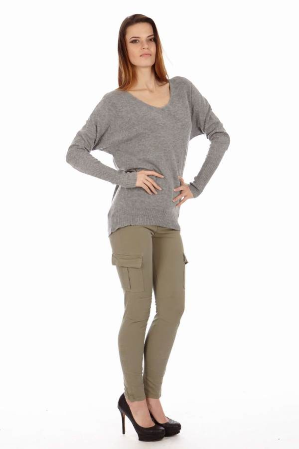 Grey V-Neck Sweater Shir