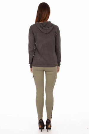 D.Grey Hoodie V-Neck Sweater