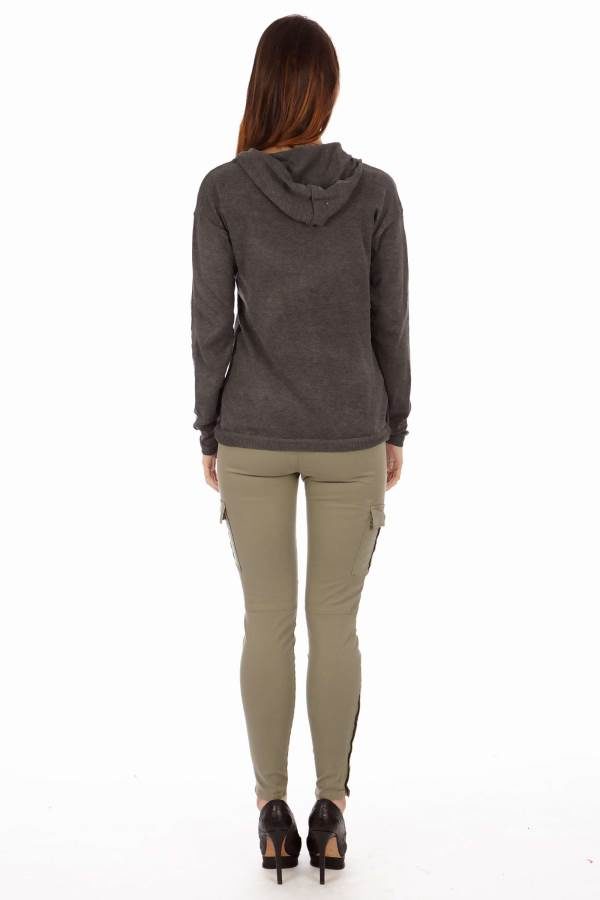 D.Grey Hoodie V-Neck Sweater