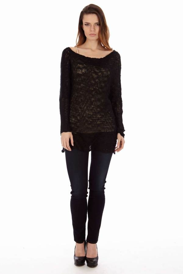 Black Knit Long Sleeve Top