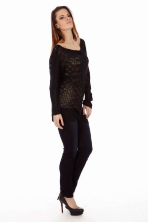 Black Knit Long Sleeve Top