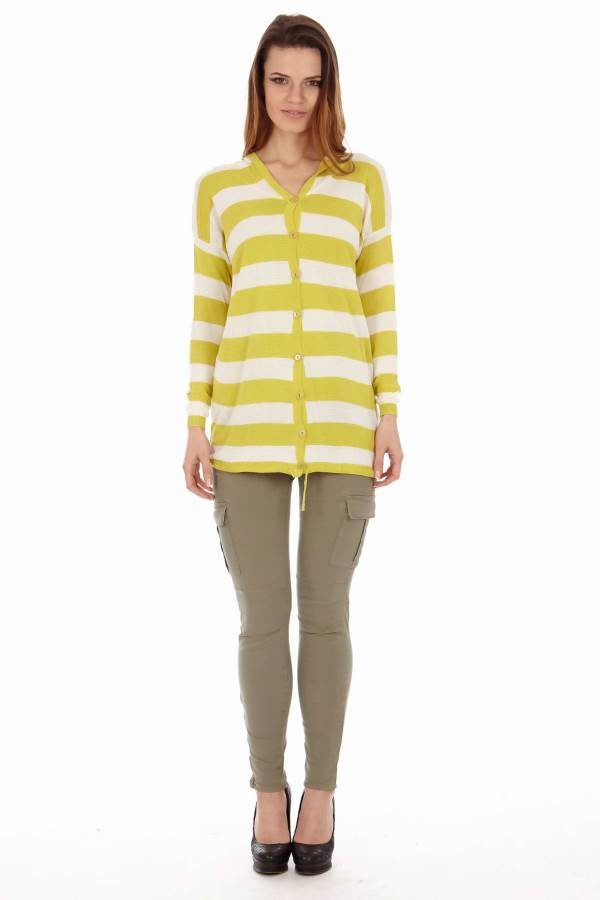 Yellow & White Stripe Hoodie Cardigan
