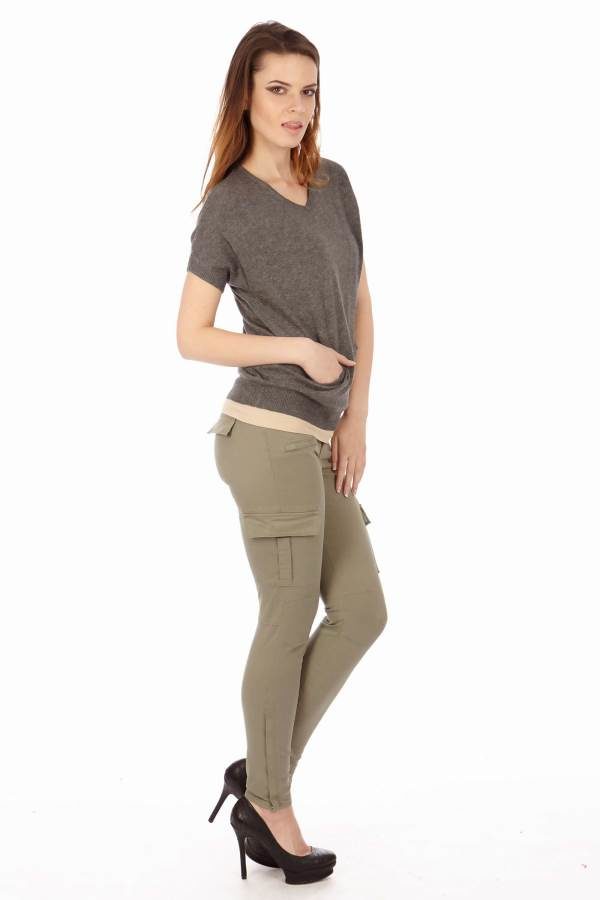 Grey V-Neck Pocket Top